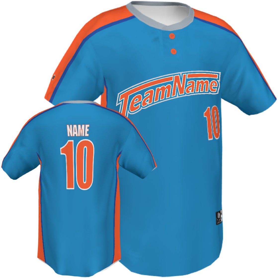 228138SUB Men's ColorBlock Henley Custom Sublimated Baseball Jersey, color: University Blue/Orange
