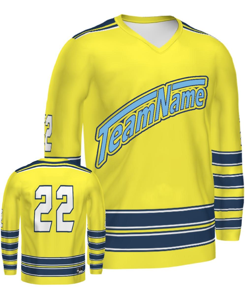 SportUniform Men's Ice Custom Sublimated Hockey Jersey, color: Yellow/Navy