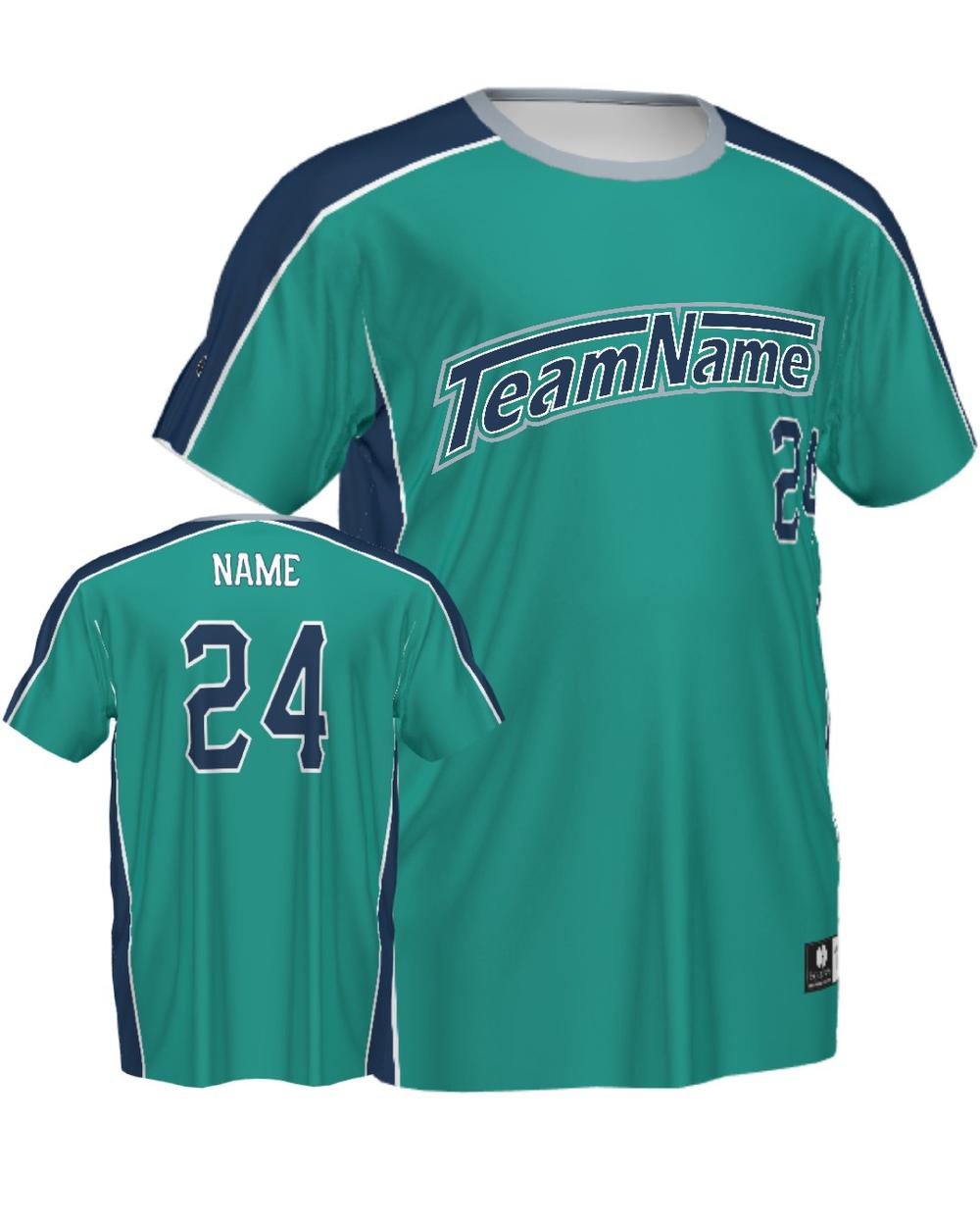 SportUniform ColorBlock V-Neck Custom Sublimated Baseball Jersey, color: Teal/Navy