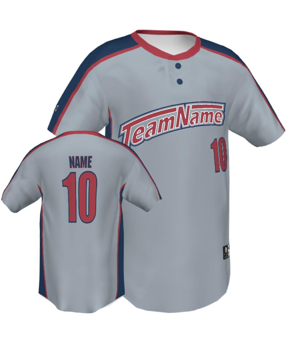 SportUniform ColorBlock Henley Custom Sublimated Baseball Jersey, color: Grey/Navy
