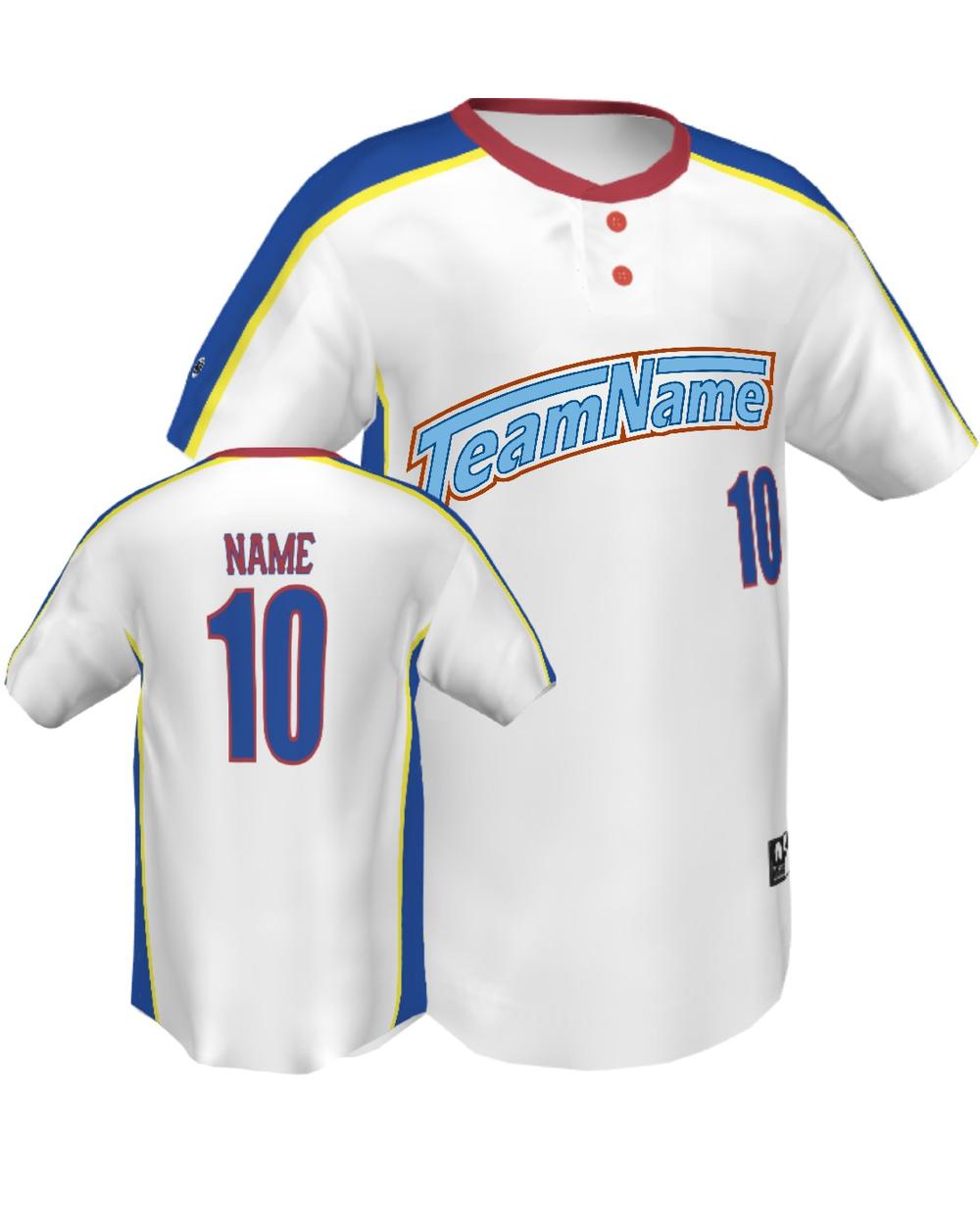 SportUniform ColorBlock Henley Custom Sublimated Baseball Jersey, color: White/Royal
