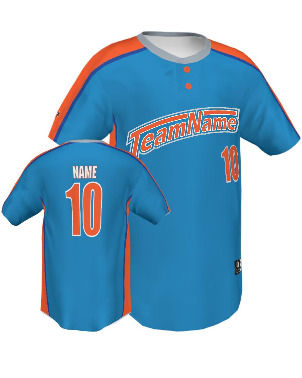 SportUniform ColorBlock Henley Custom Sublimated Baseball Jersey, color: University Blue/Orange