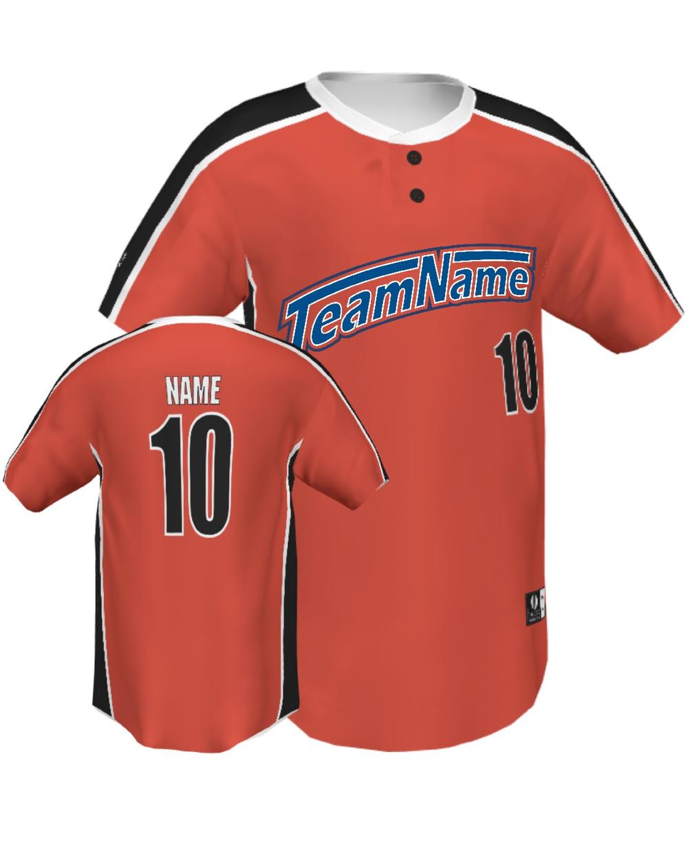 SportUniform ColorBlock Henley Custom Sublimated Baseball Jersey, color: Burnt Orange/Black