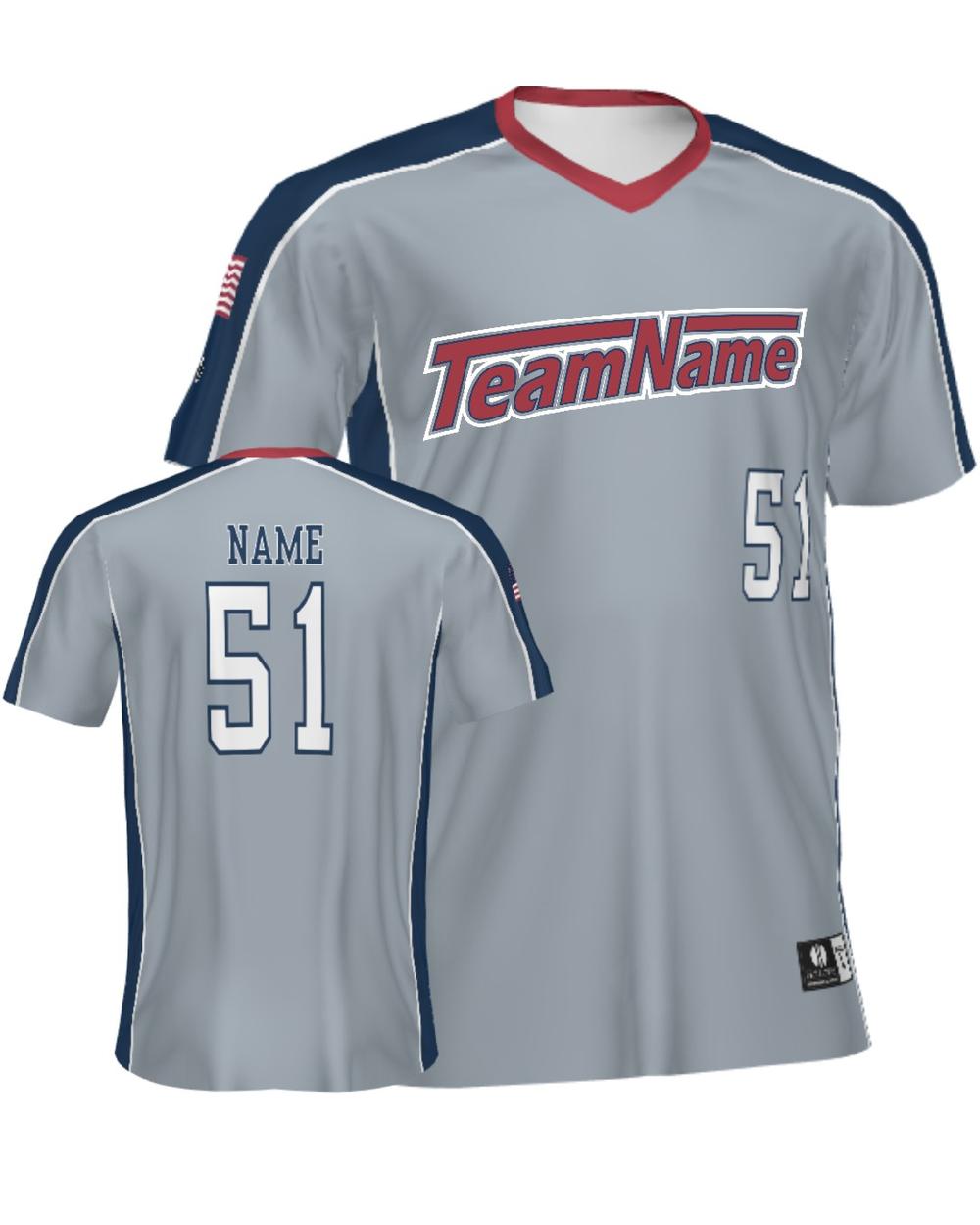 SportUniform ColorBlock V-Neck Custom Sublimated Baseball Jersey, color: Grey/Navy