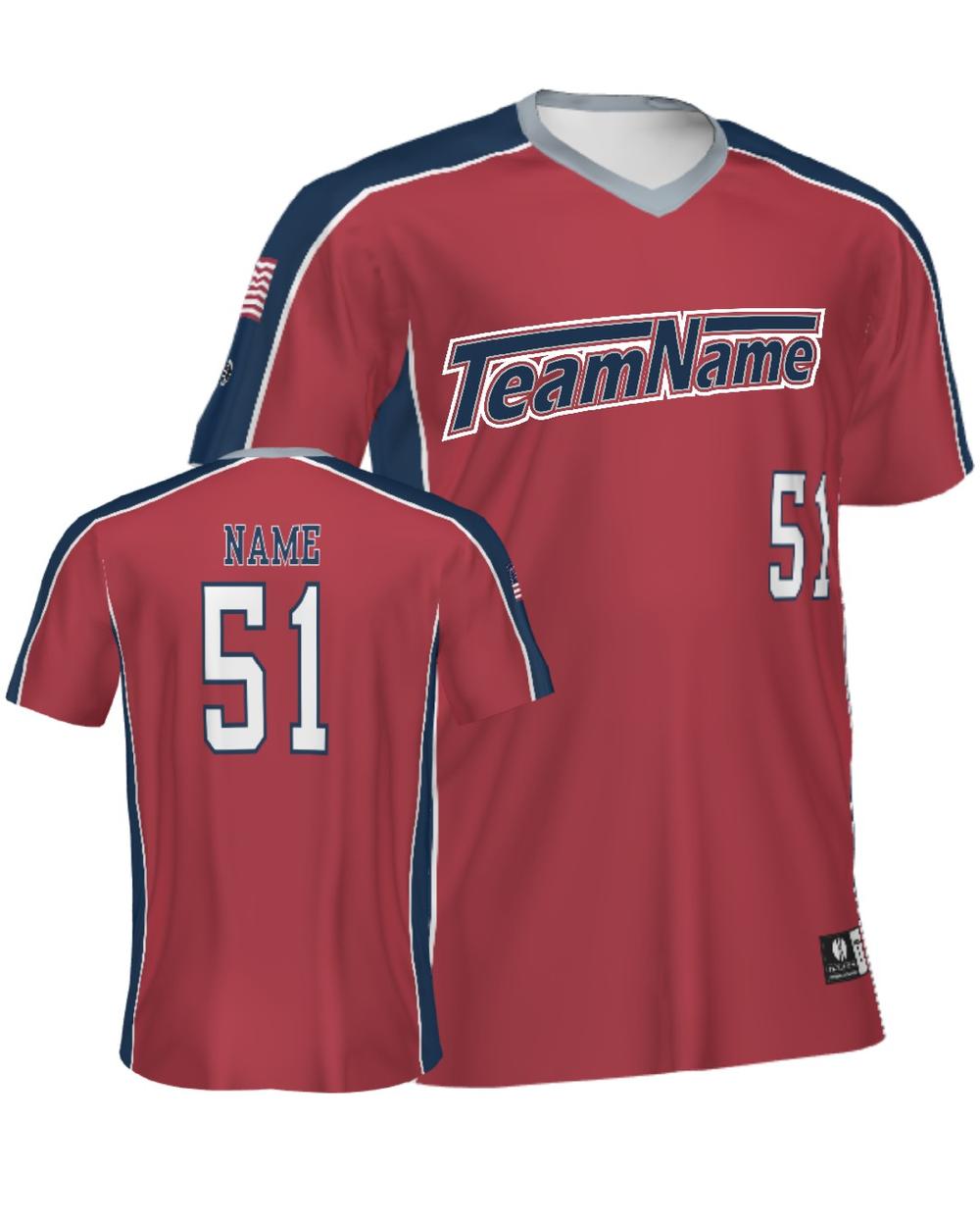 SportUniform ColorBlock V-Neck Custom Sublimated Baseball Jersey, color: Red/Navy