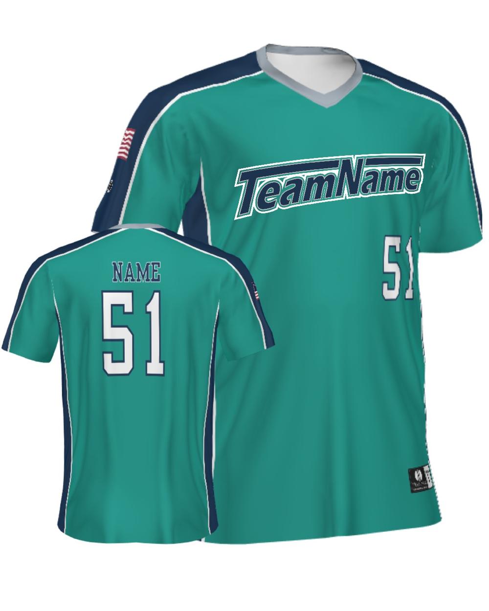 SportUniform ColorBlock V-Neck Custom Sublimated Baseball Jersey, color: Teal/Navy