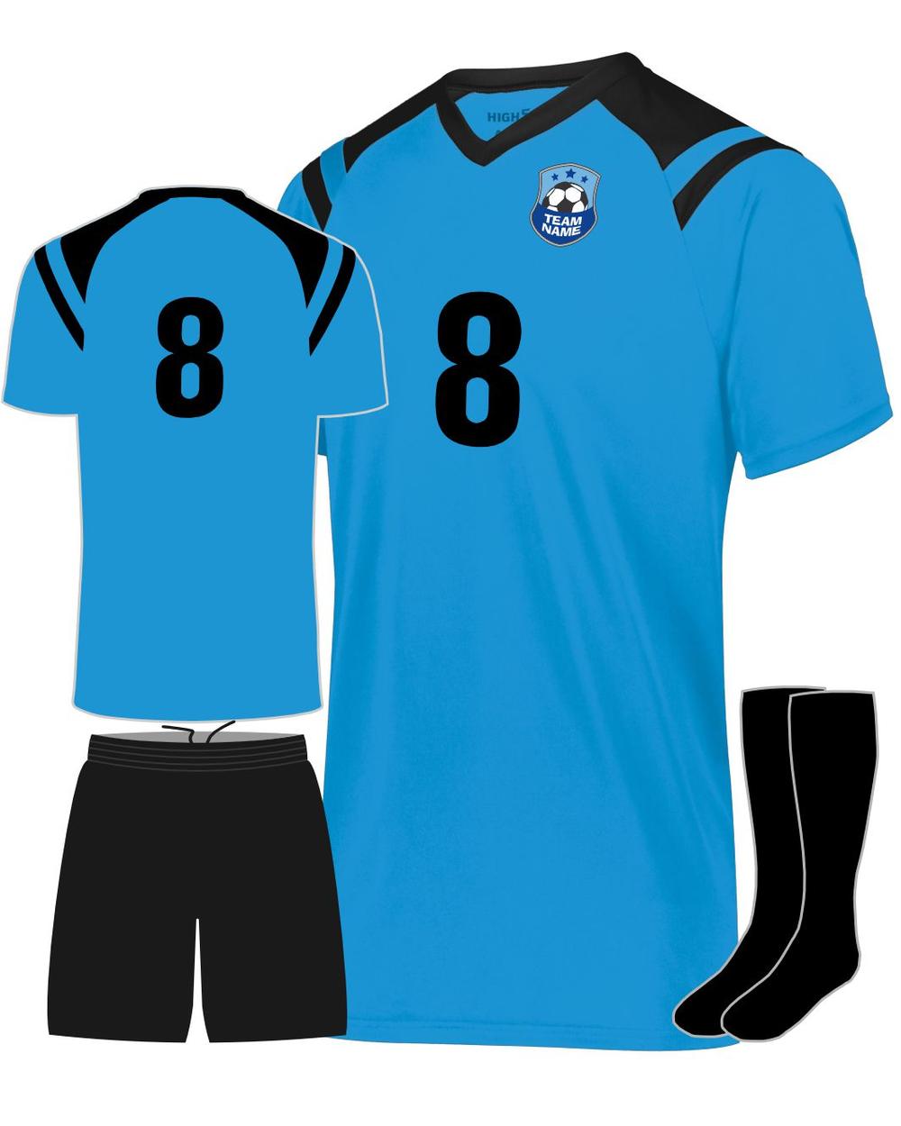 High 5 Youth Custom Soccer Uniform, color: Power Blue/Black
