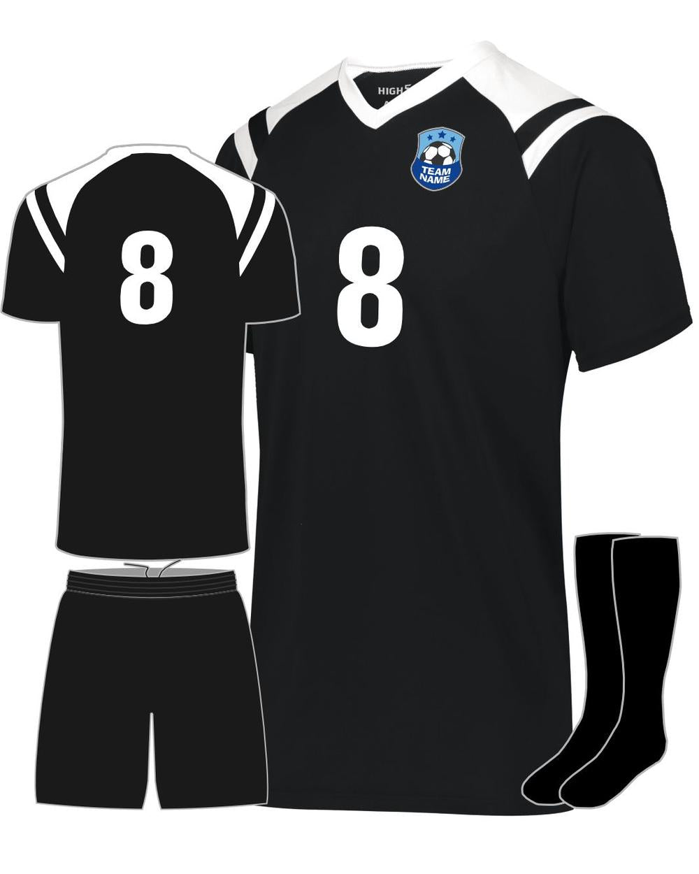 High 5 Youth Custom Soccer Uniform, color: Black/White
