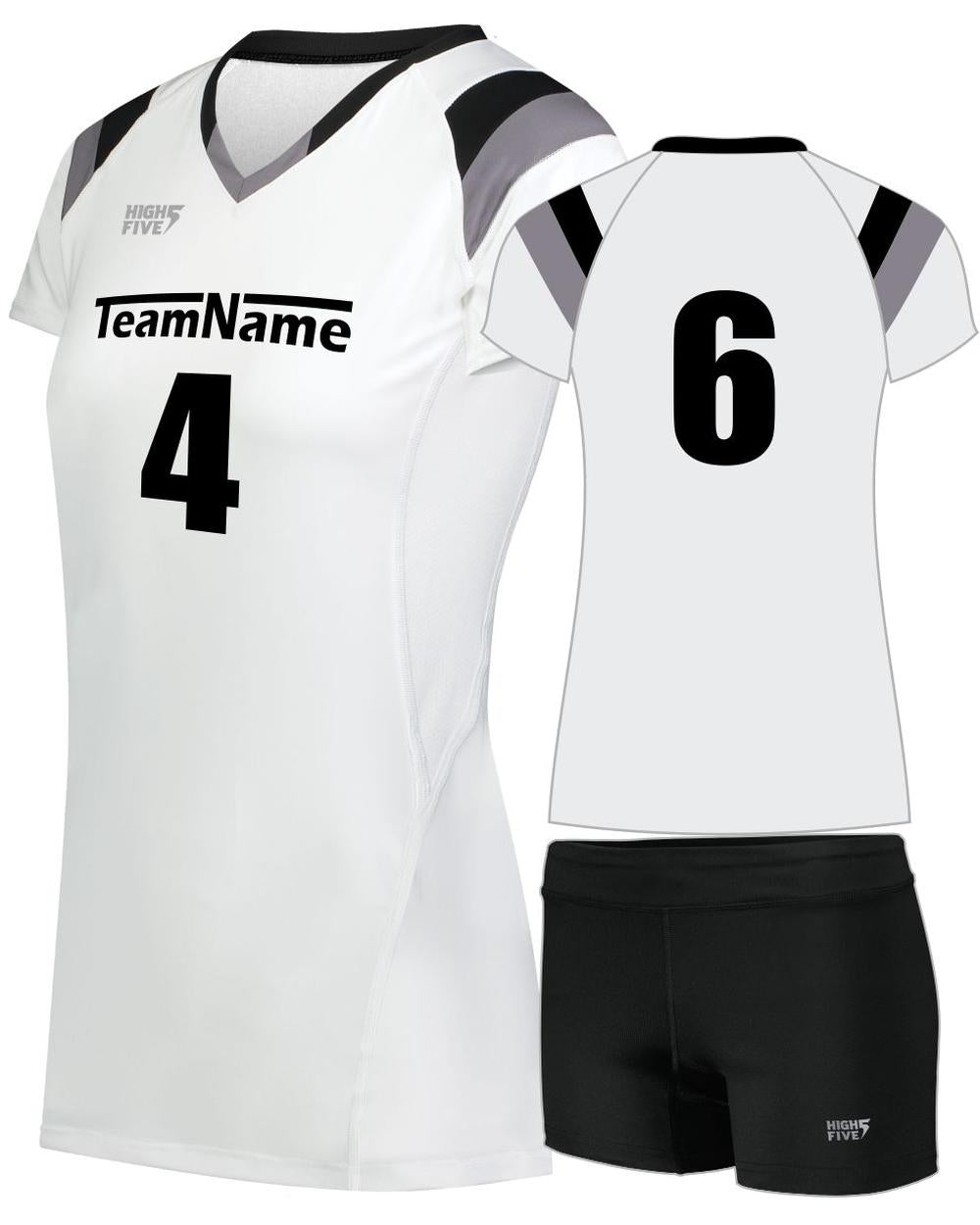 High 5 Women's TruHit Tri-Color Custom Volleyball Uniform, color: White/Black/Graphite