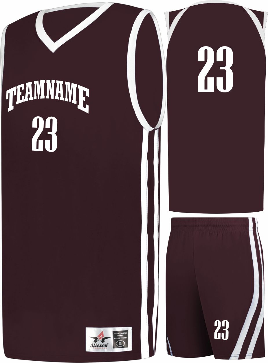 Alleson Sigle-Ply Custom Basketball Uniform, color: Maroon/White