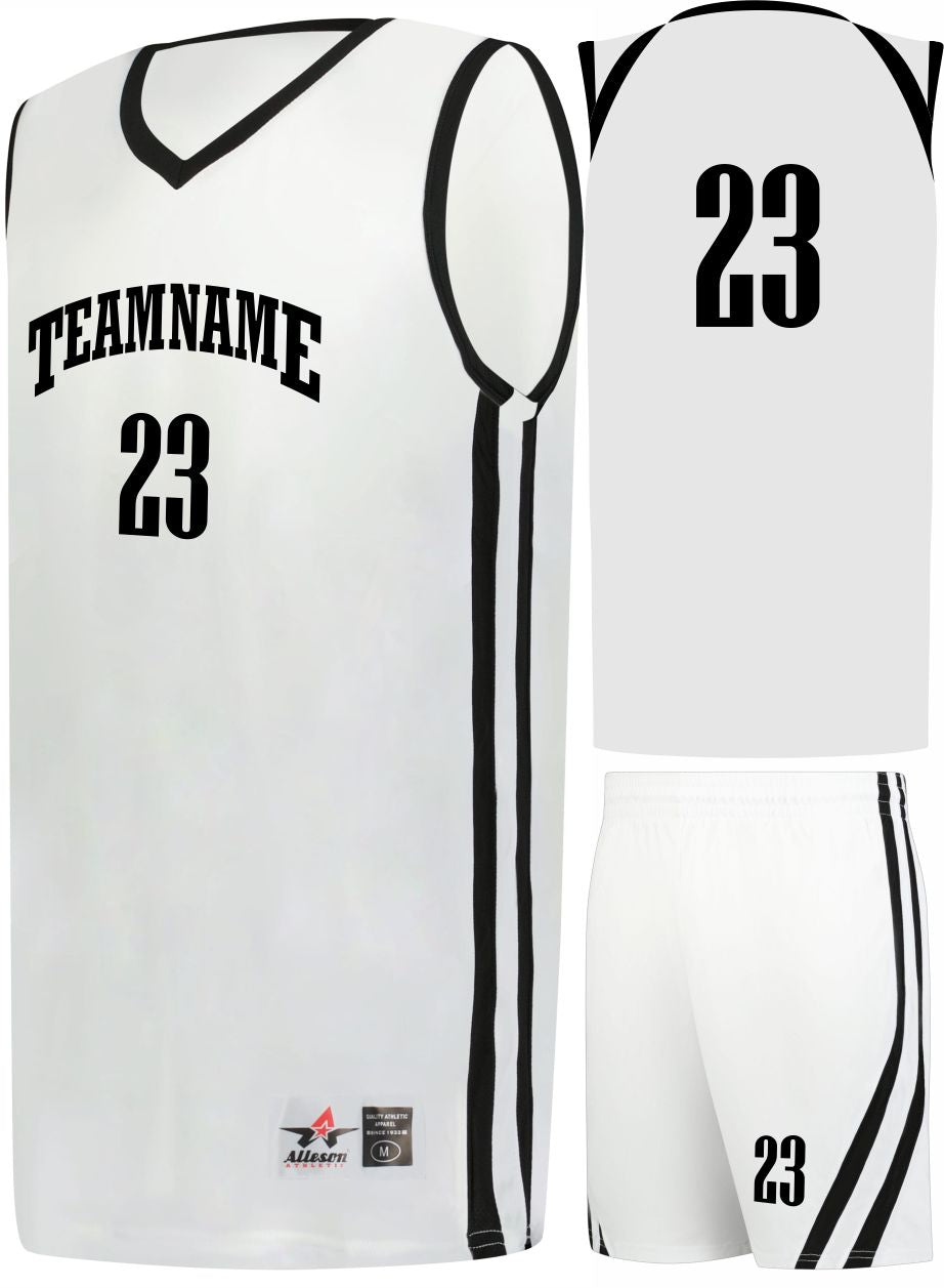 Alleson Sigle-Ply Custom Basketball Uniform, color: White/Black