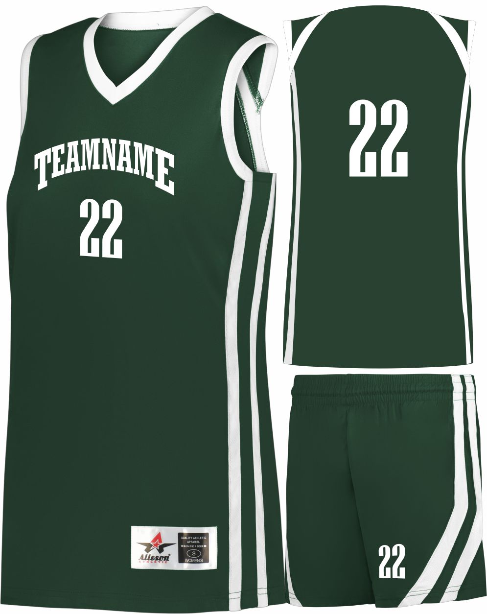 Alleson Sigle-Ply Custom Basketball Uniform, color: Forest/White