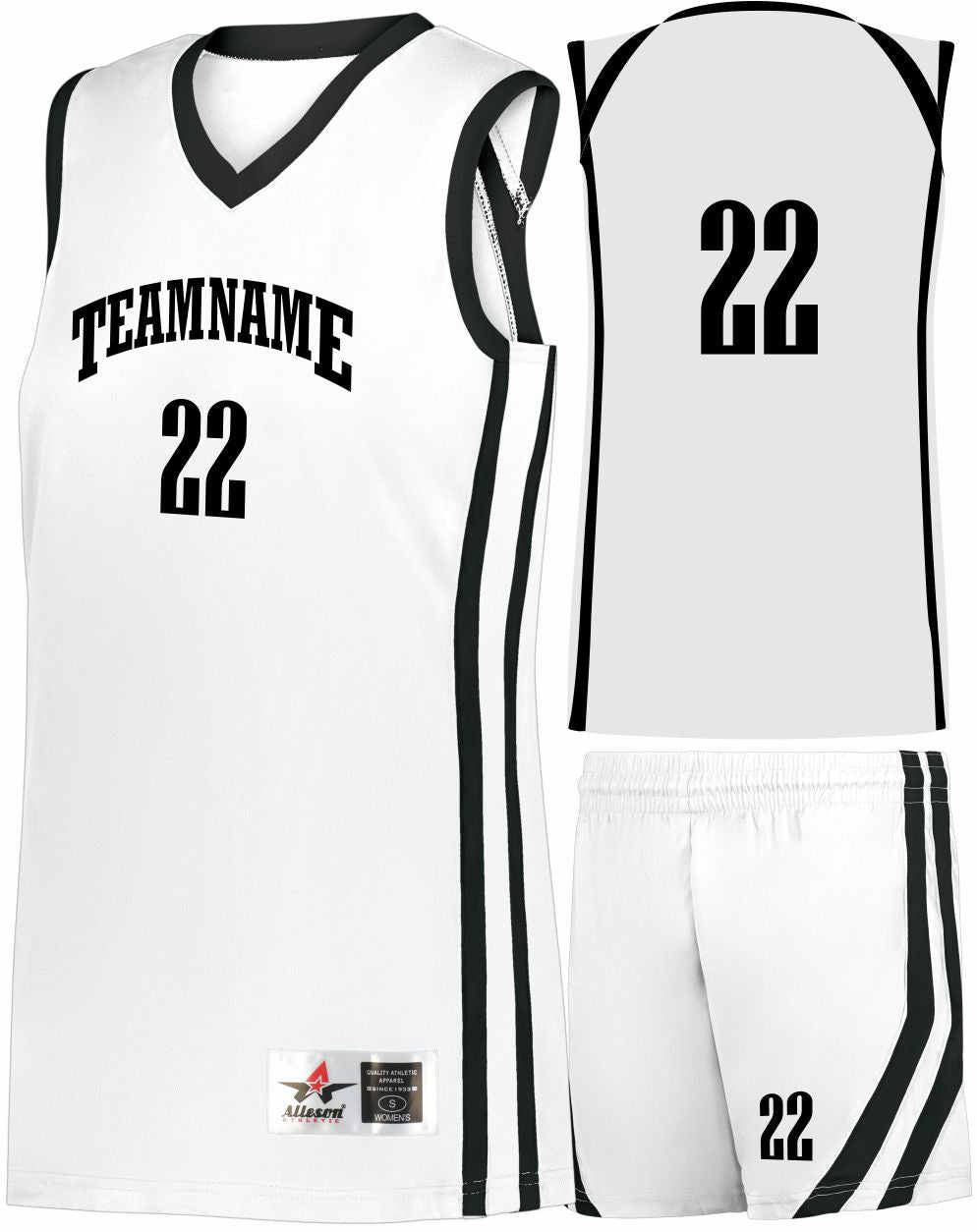 Alleson Sigle-Ply Custom Basketball Uniform, color: White/Black