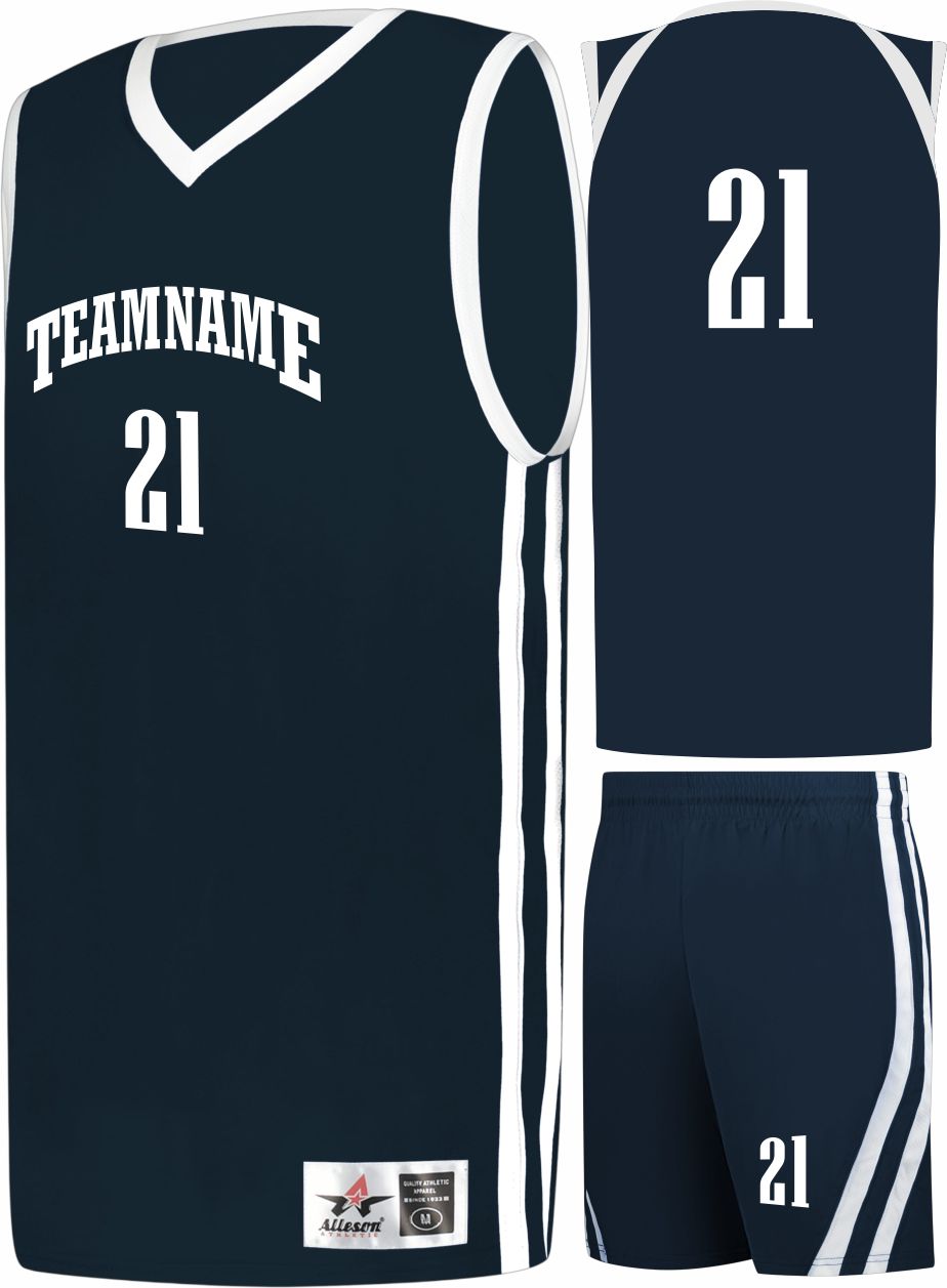 Alleson Sigle-Ply Custom Basketball Uniform, color: Navy/White