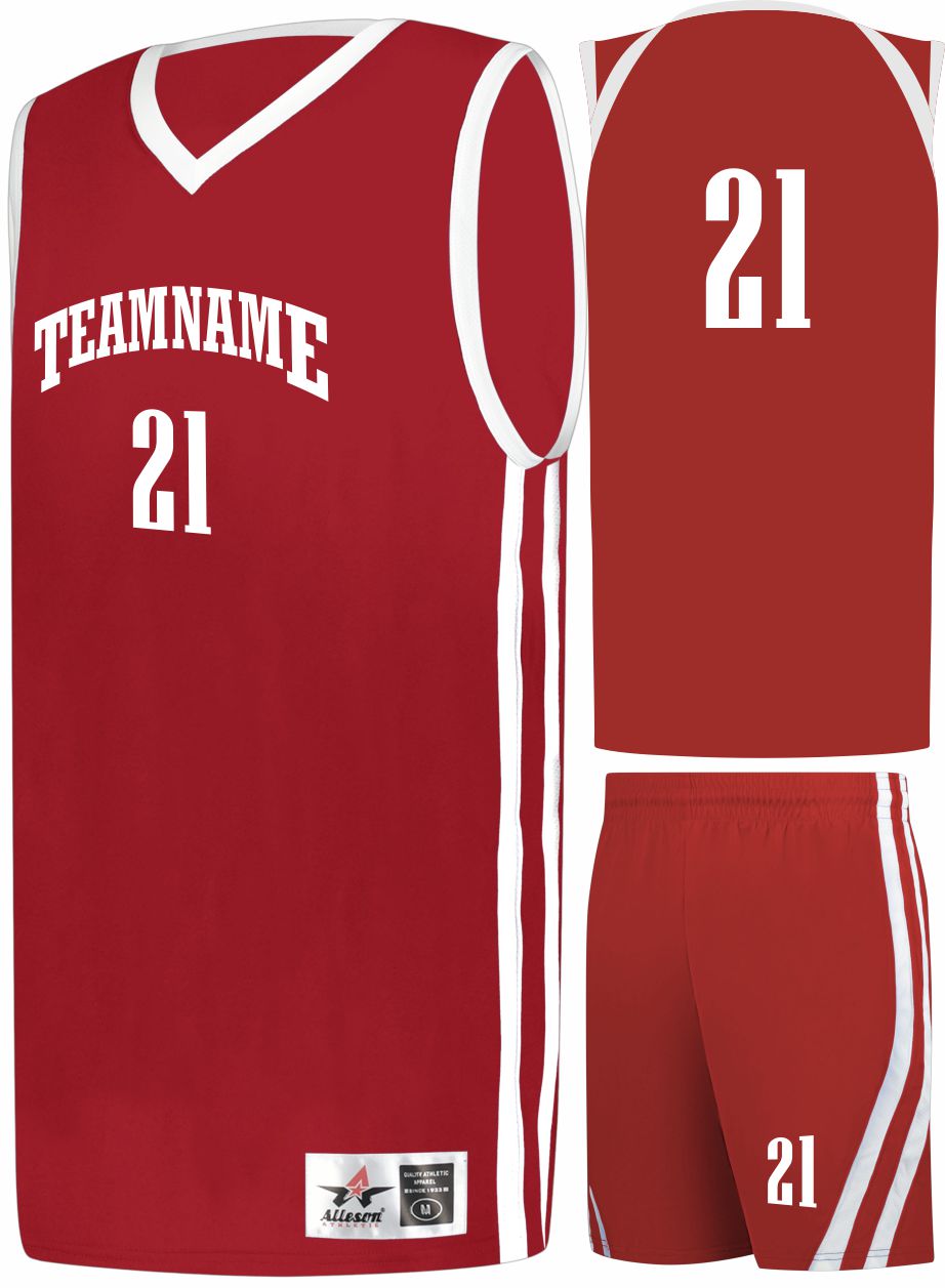 Alleson Sigle-Ply Custom Basketball Uniform, color: Red/White