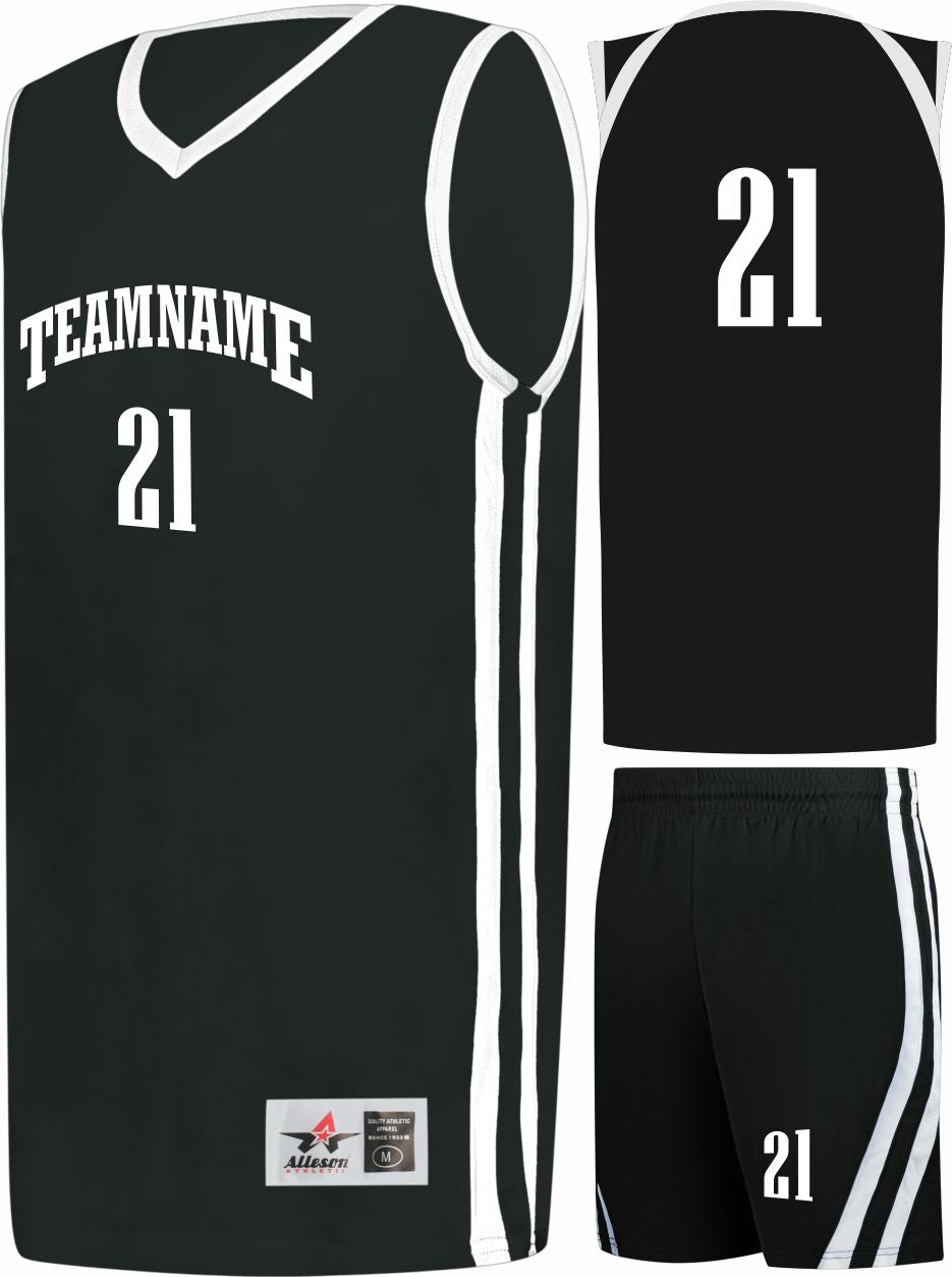 Alleson Sigle-Ply Custom Basketball Uniform, color: Black/White