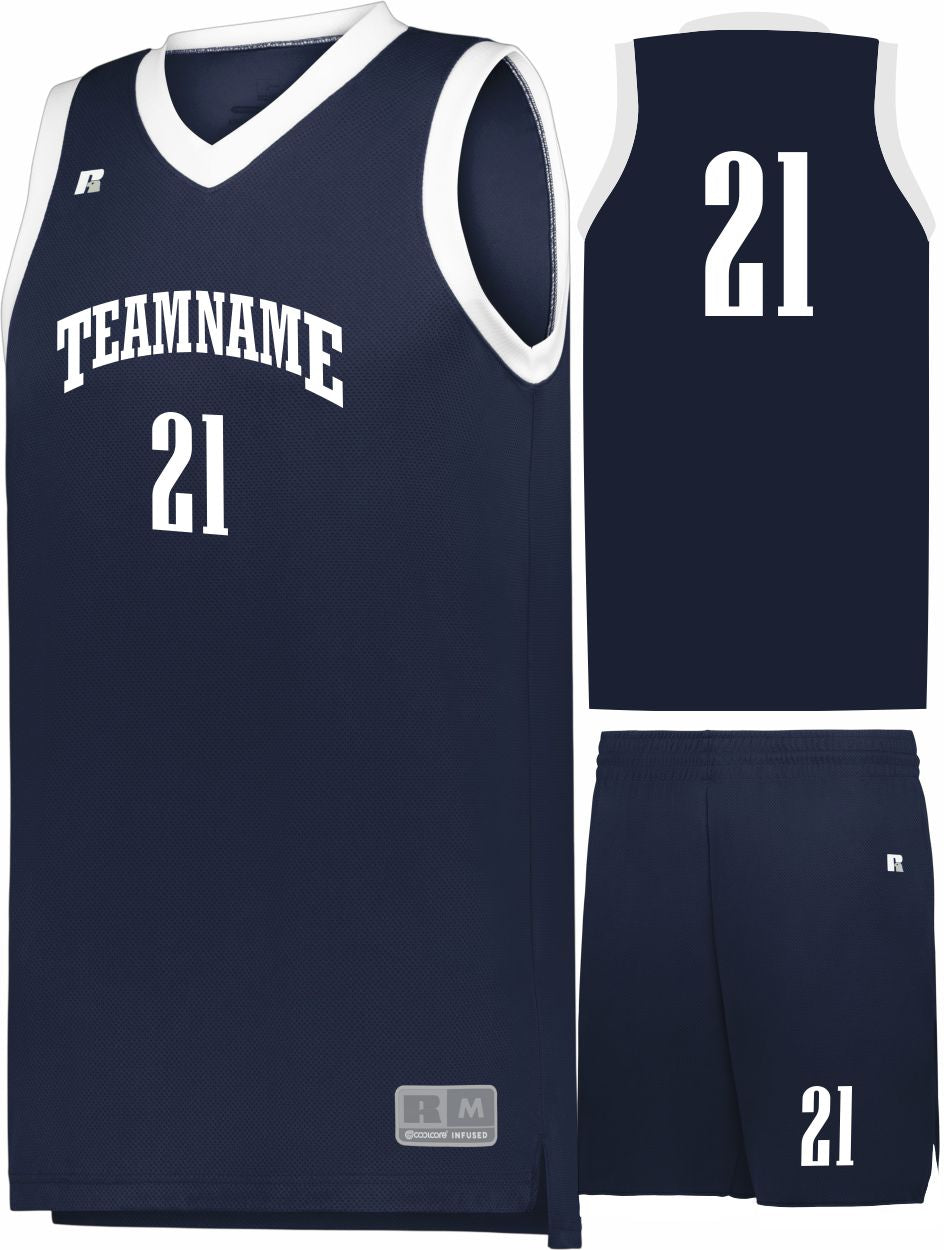 Russell Elite Powered By Coolcore Custom Basketball Uniform, color: Navy/White