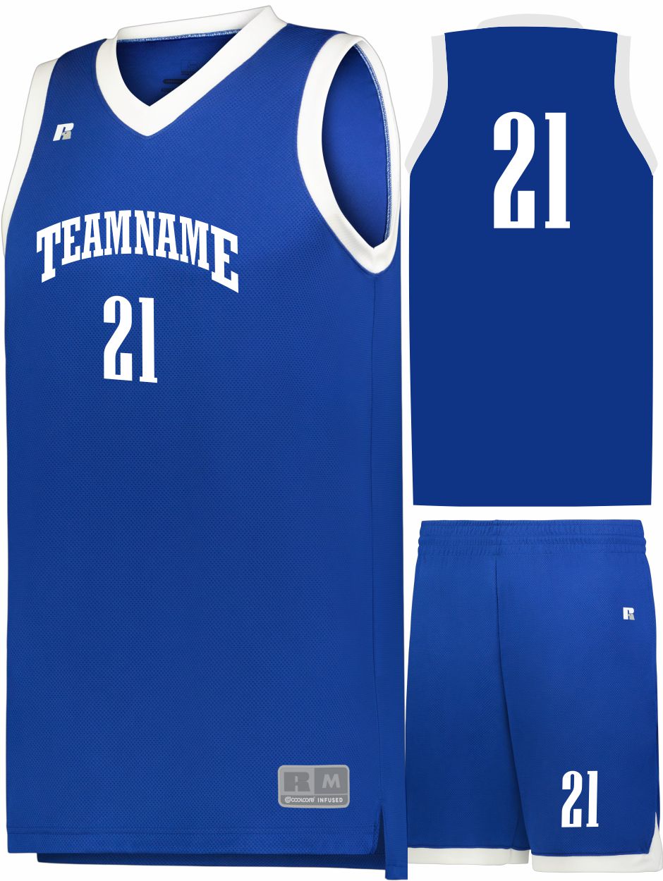 Russell Elite Powered By Coolcore Custom Basketball Uniform, color: Royal/White