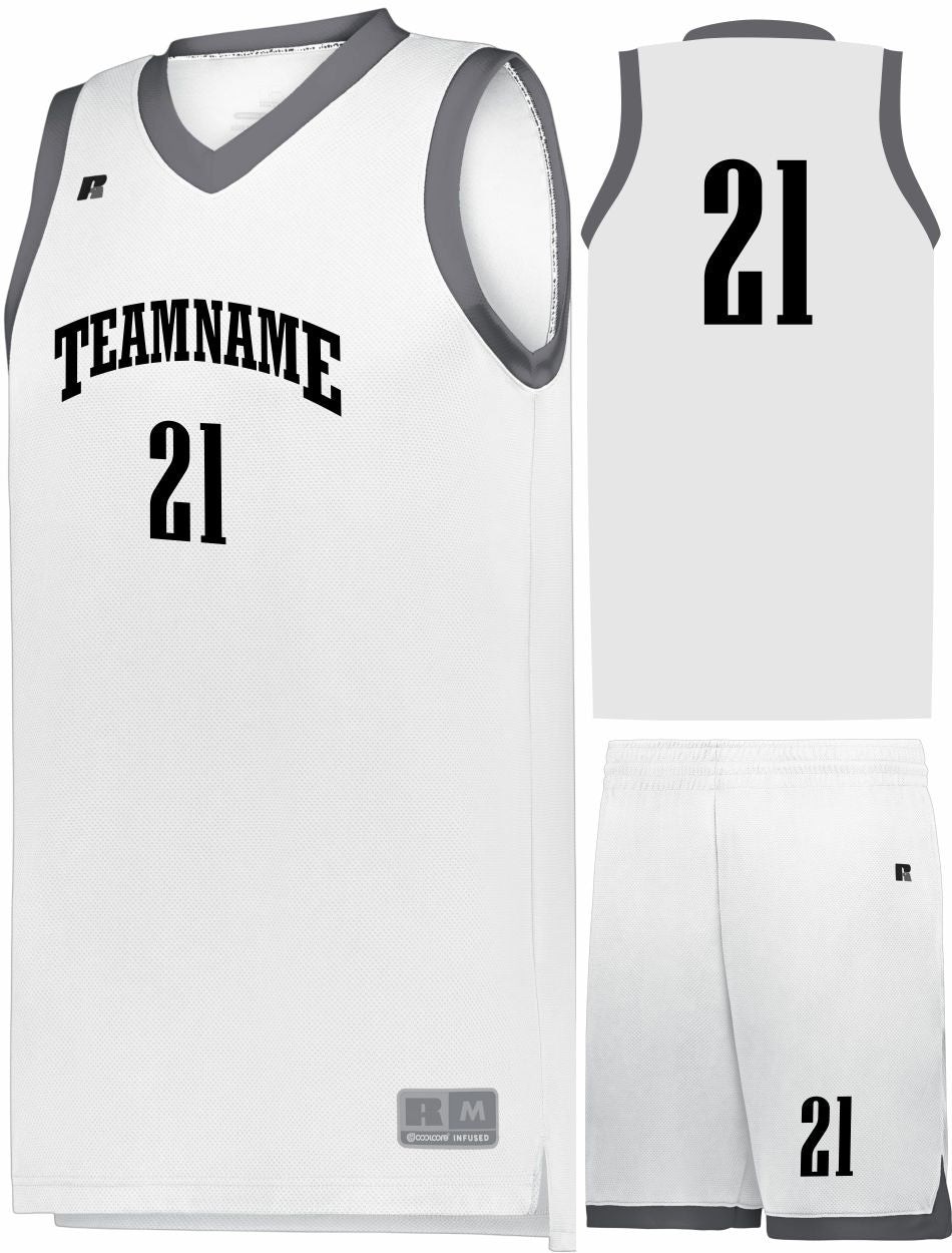 Russell Elite Powered By Coolcore Custom Basketball Uniform, color: White/Stealth