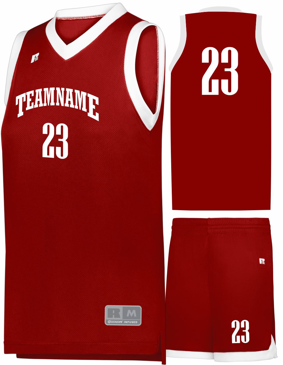 Russell Elite Powered By Coolcore Custom Basketball Uniform, color: True Red/White