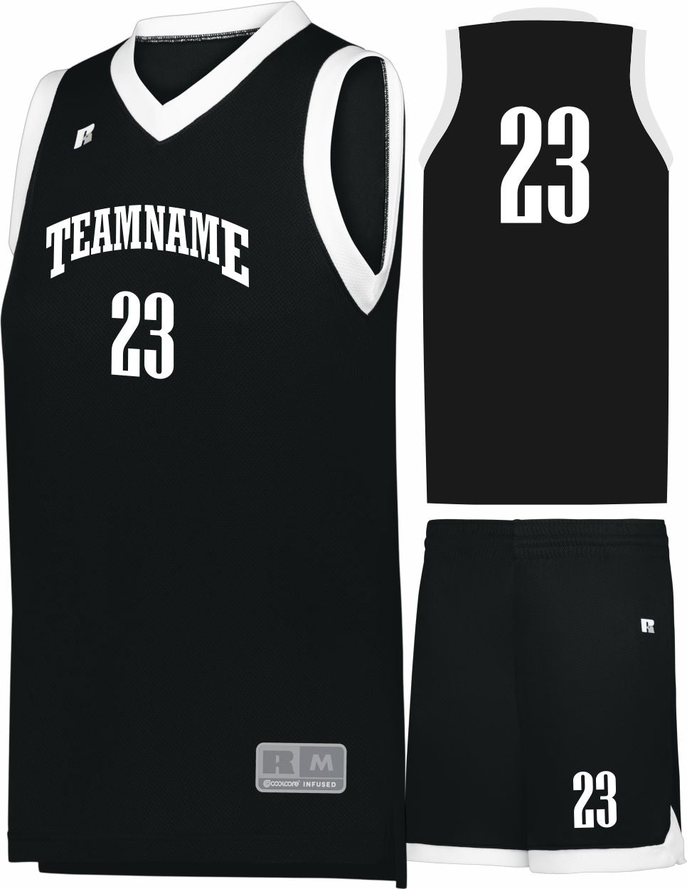 Russell Elite Powered By Coolcore Custom Basketball Uniform, color: Black/White
