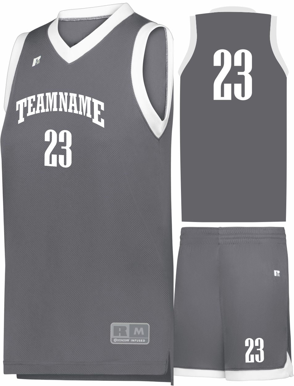 Russell Elite Powered By Coolcore Custom Basketball Uniform, color: Stealth/White