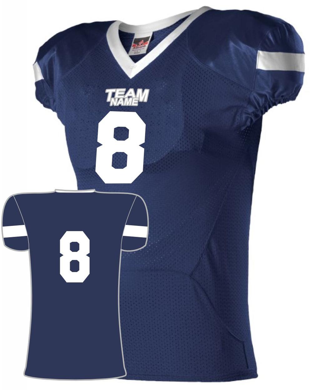 Alleson Youth Pro Flex Cut Belt Length Custom Football Jersey, color: Navy/White