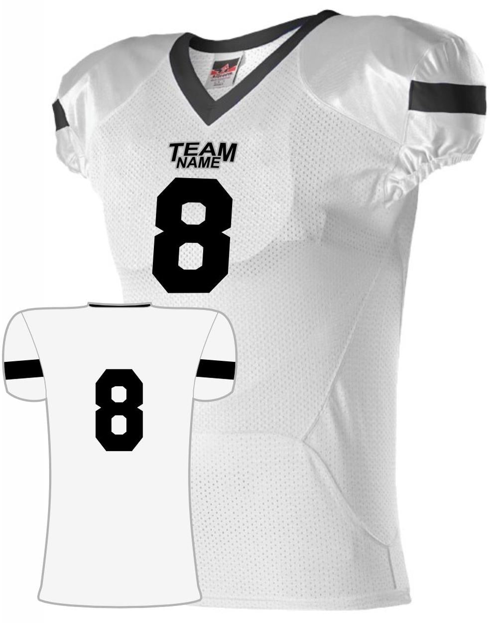 Alleson Youth Pro Flex Cut Belt Length Custom Football Jersey, color: White/Black