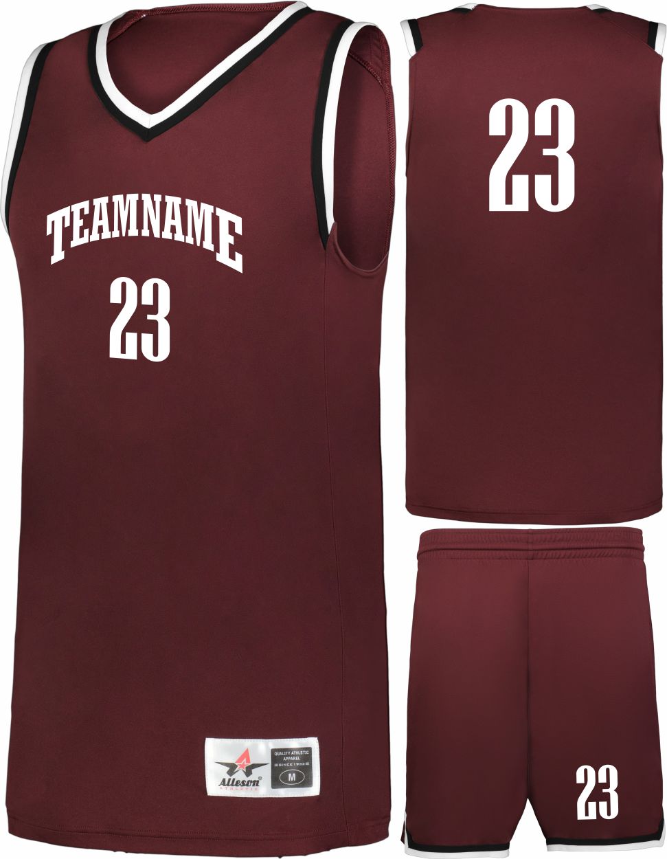 Alleson Retro Custom Basketball Uniform, color: Maroon/Black/White