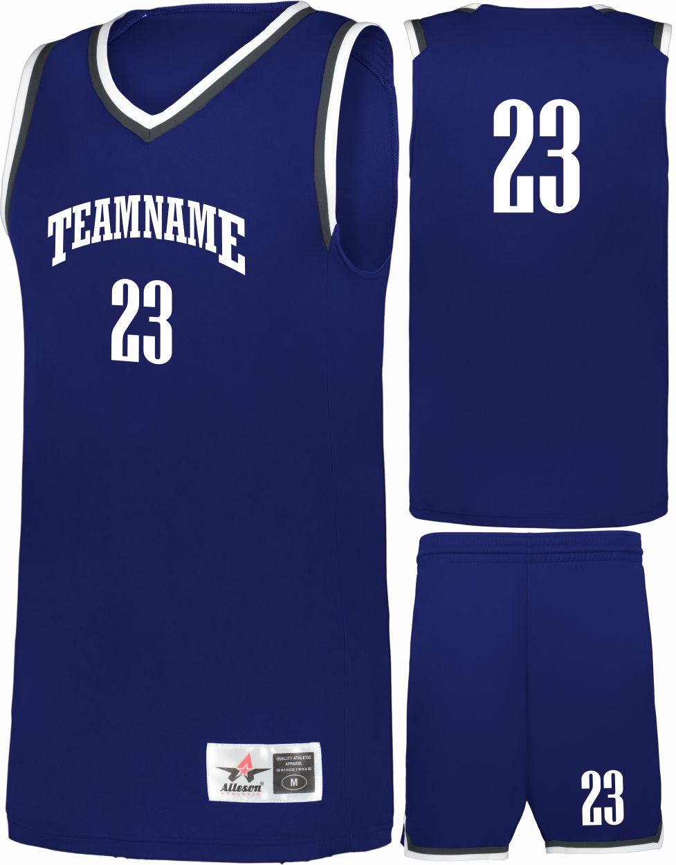 Alleson Retro Custom Basketball Uniform, color: Navy/Graphite/White