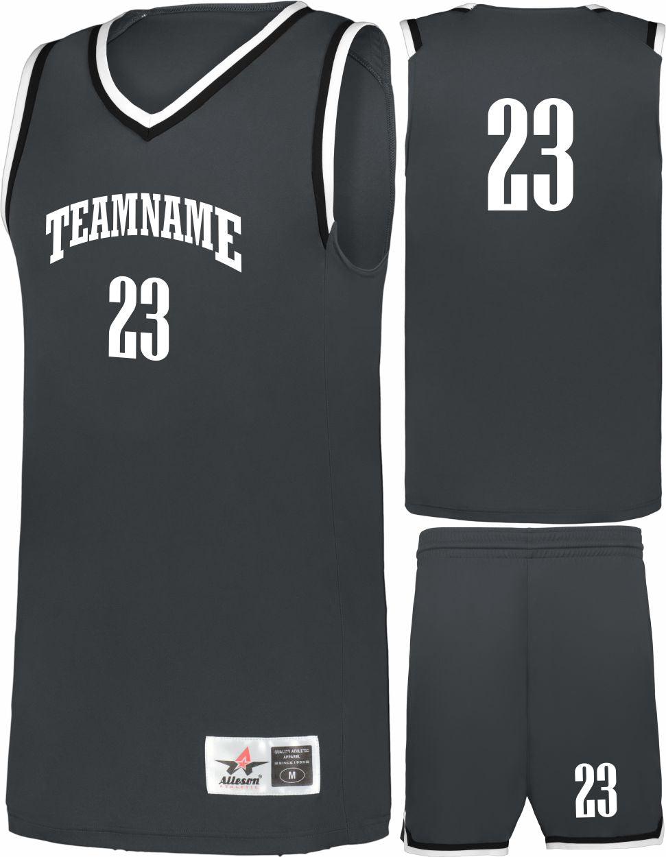 Alleson Retro Custom Basketball Uniform, color: Graphite/Black/White