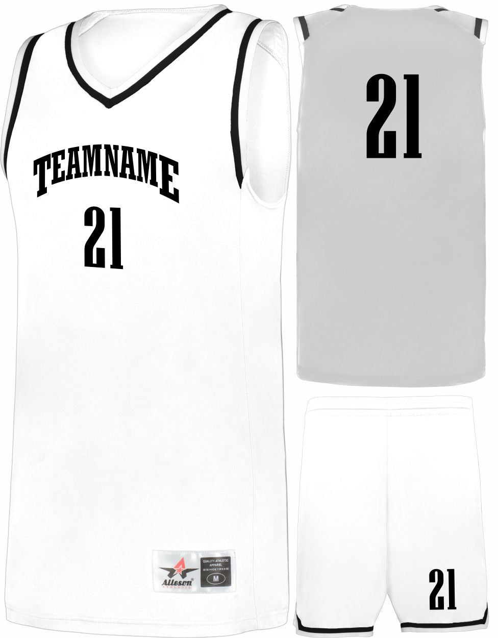 Alleson Retro Custom Basketball Uniform, color: White/Black/White
