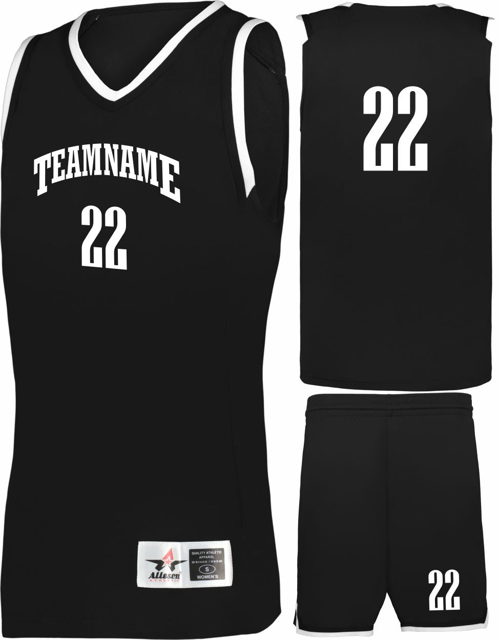 Alleson Retro Custom Basketball Uniform, color: Black/Black/White