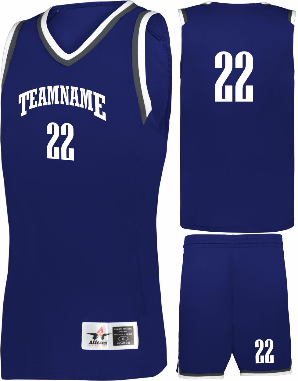 Alleson Retro Custom Basketball Uniform, color: Navy/Graphite/White