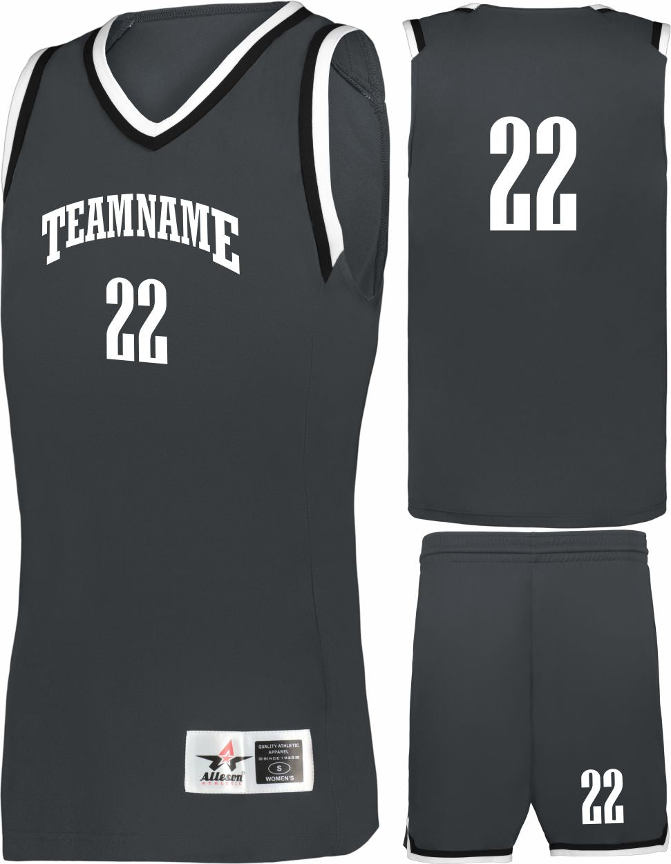 Alleson Retro Custom Basketball Uniform, color: Graphite/Black/White
