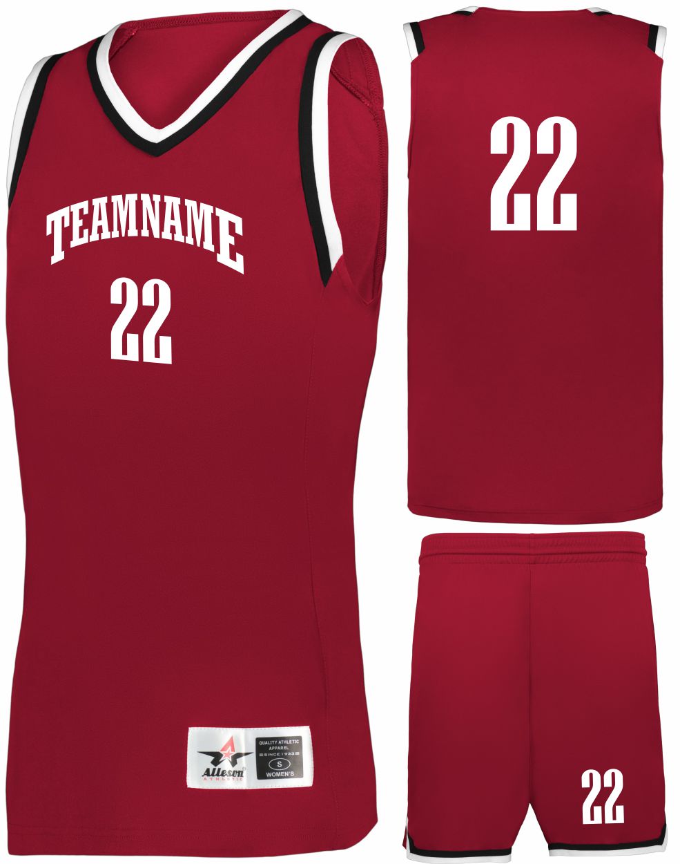 Alleson Retro Custom Basketball Uniform, color: Red/Black/White