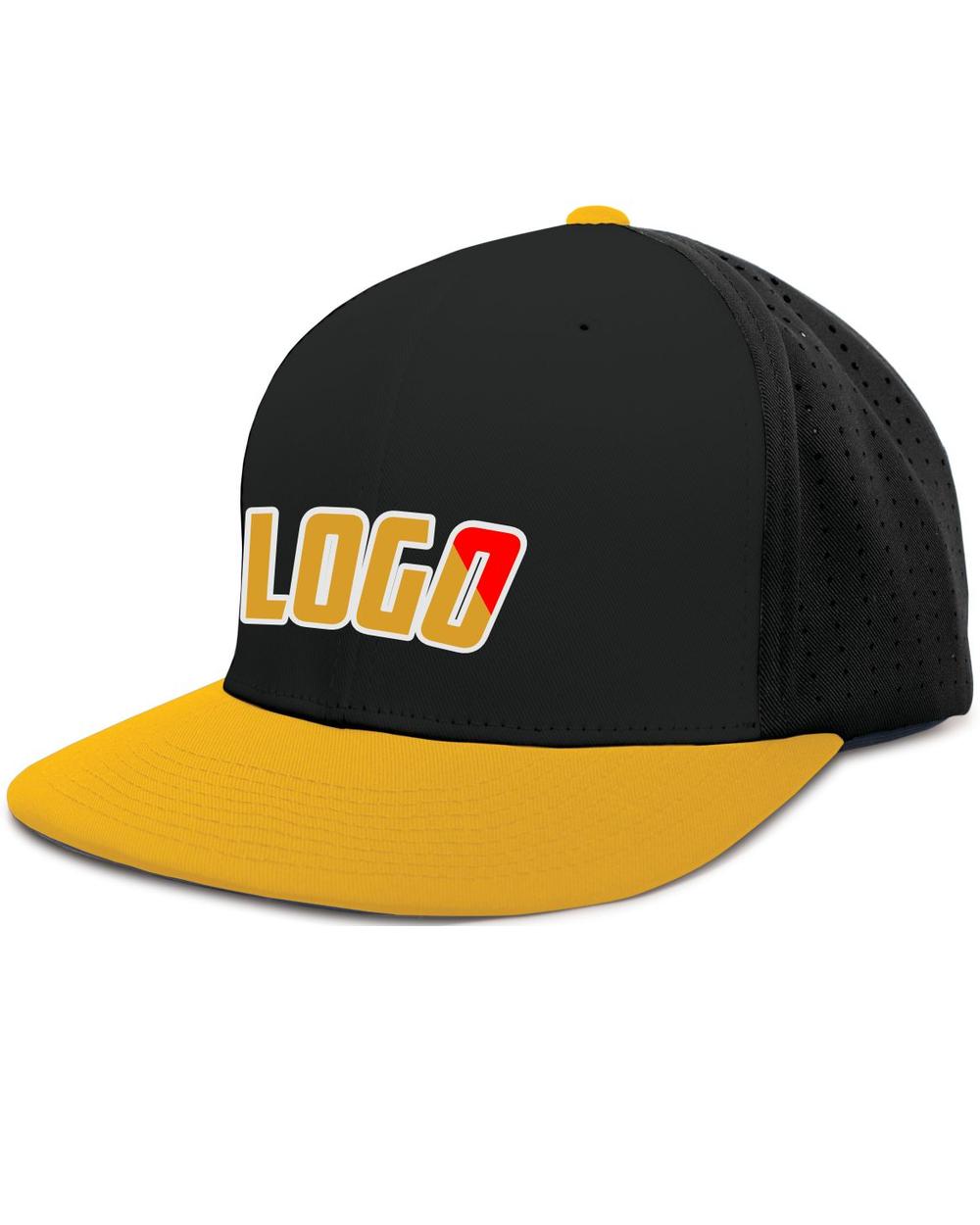 Pacific Perforated F3 Performance FlexFit Flat Custom Cap, color: Black/Gold