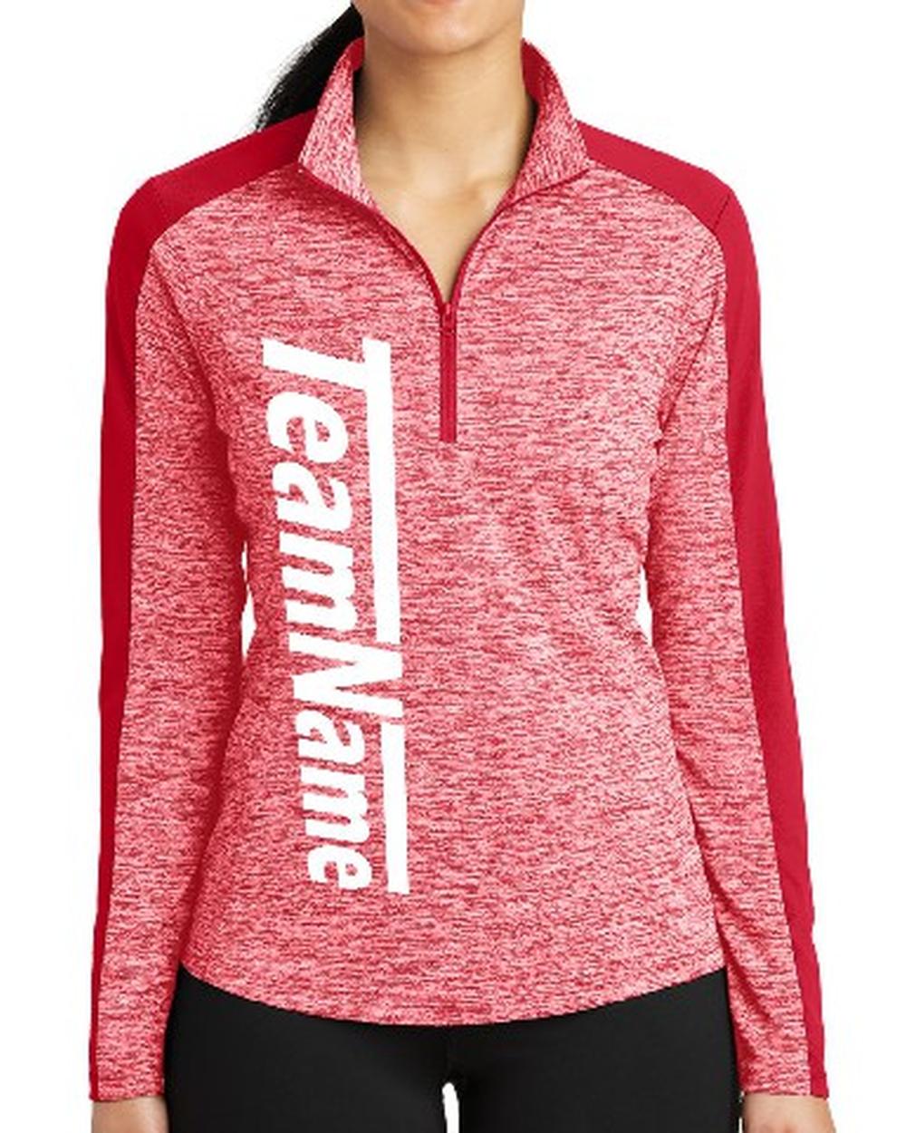 Sport-TEK Women's Electric Heather Colorblock Custom Pullover, color: Deep Red Electric/Deep Red