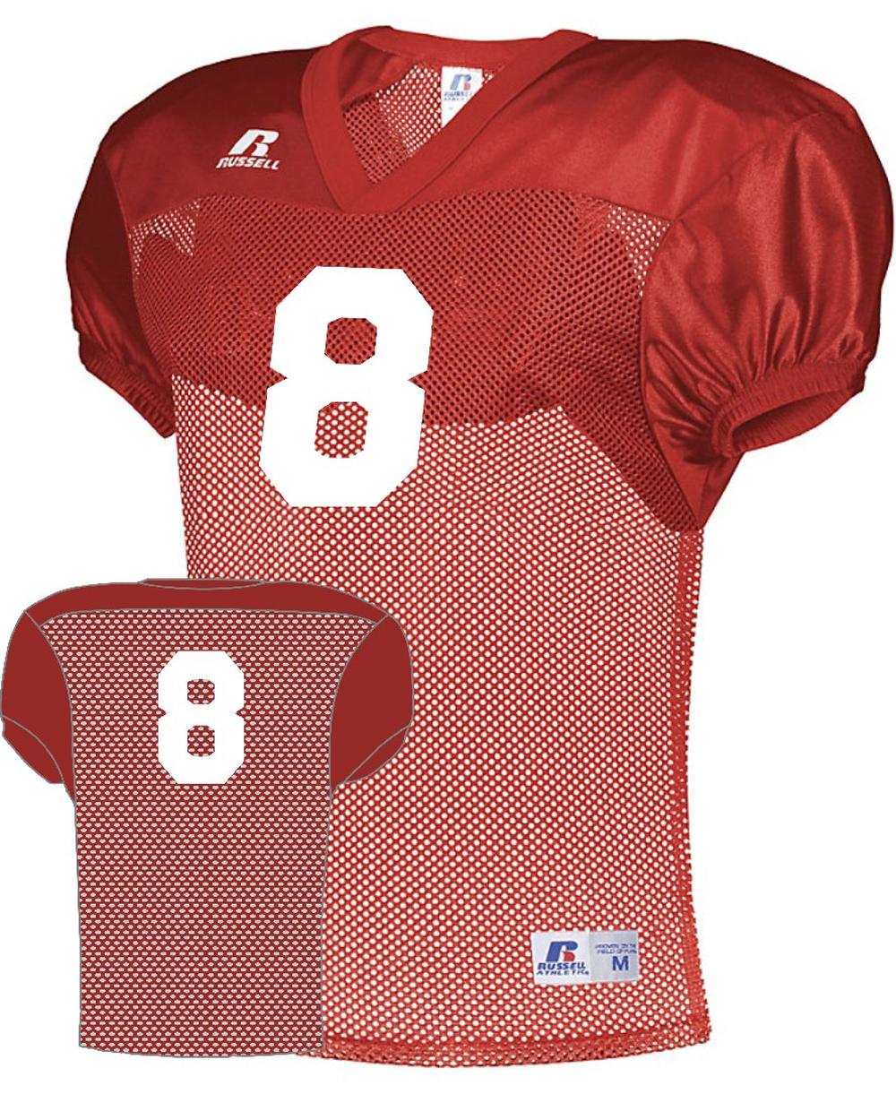 Russell Men's Practice Numbered Football Jersey, color: True Red