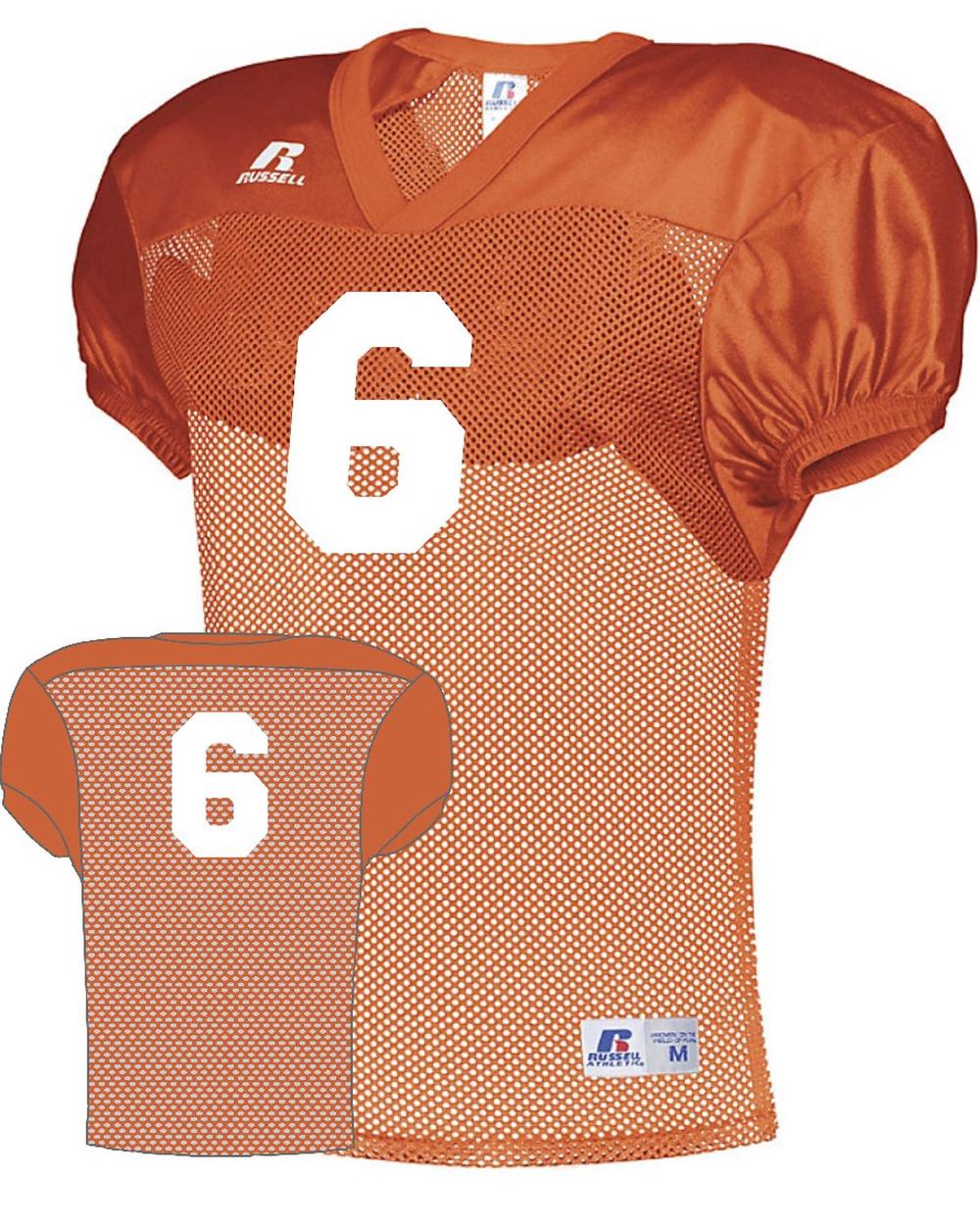 Russell Youth Practice Numbered Football Jersey, color: Burnt Orange