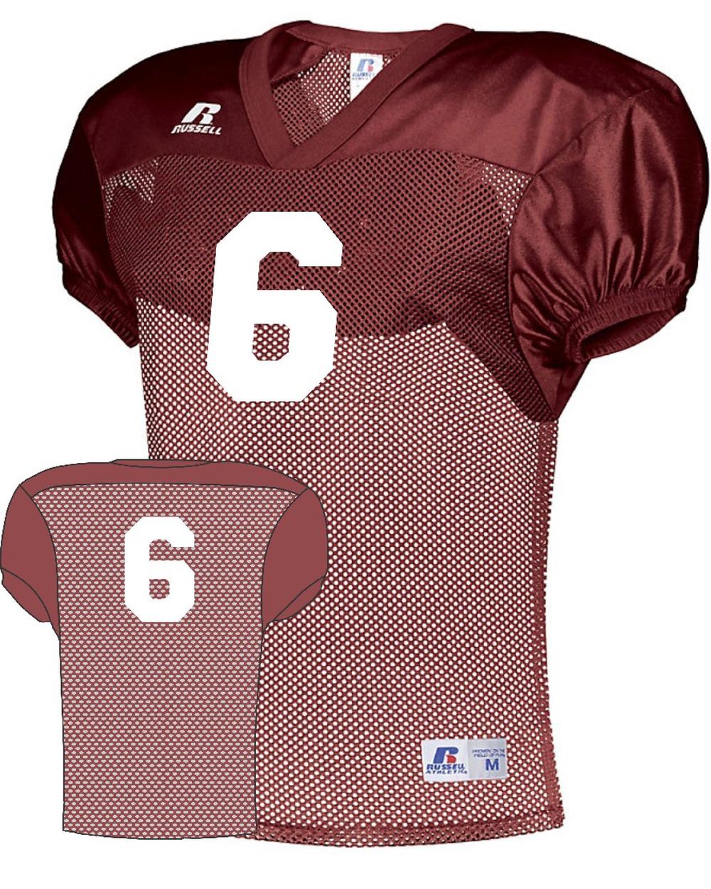 Russell Youth Practice Numbered Football Jersey, color: Cardinal