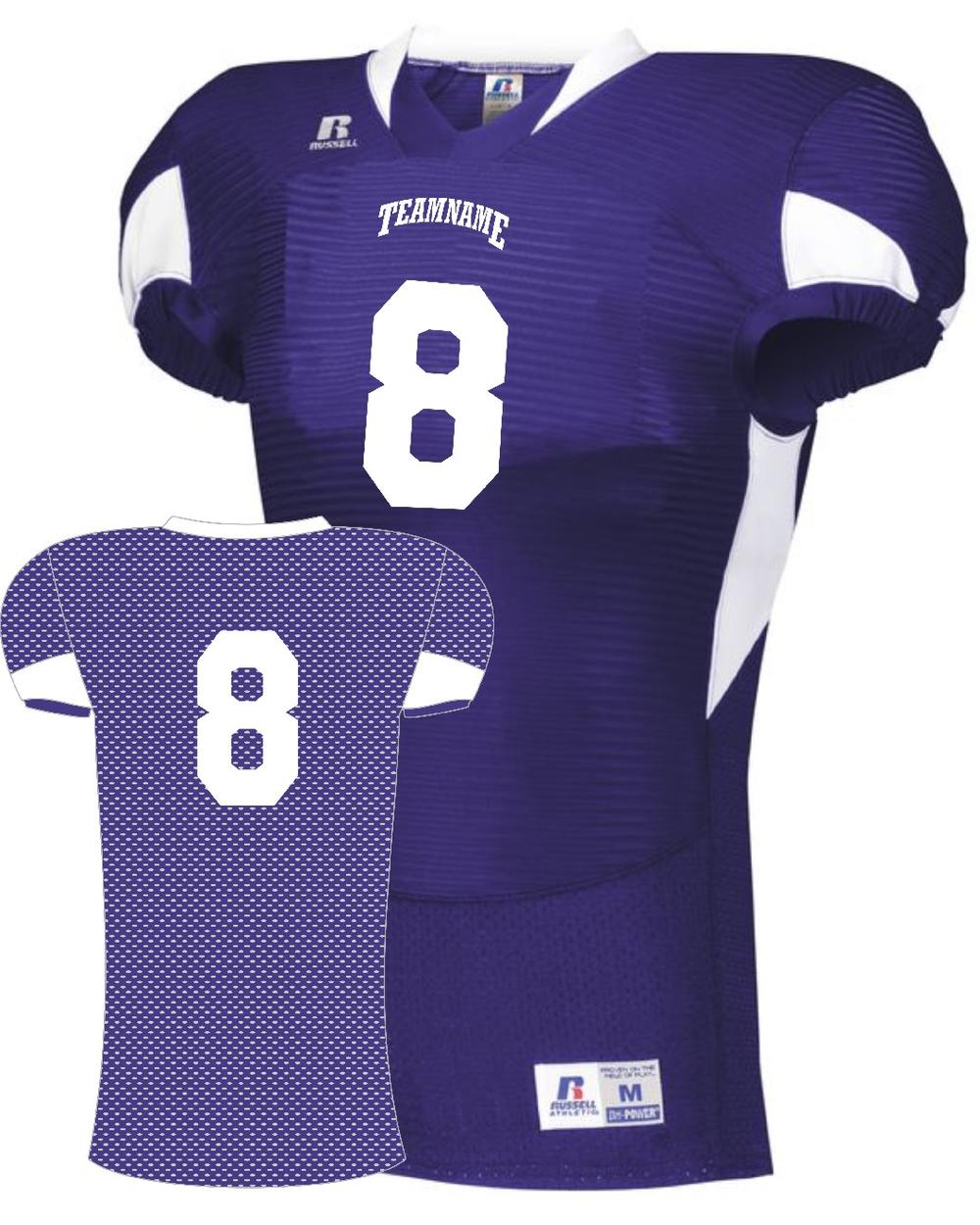 Russell Men's Xtreme Waist-Length Custom Football Jersey, color: Purple/White