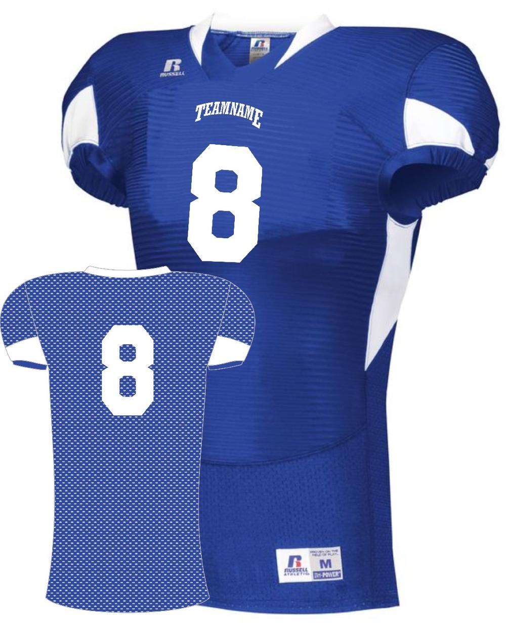 Russell Men's Xtreme Waist-Length Custom Football Jersey, color: Royal/White