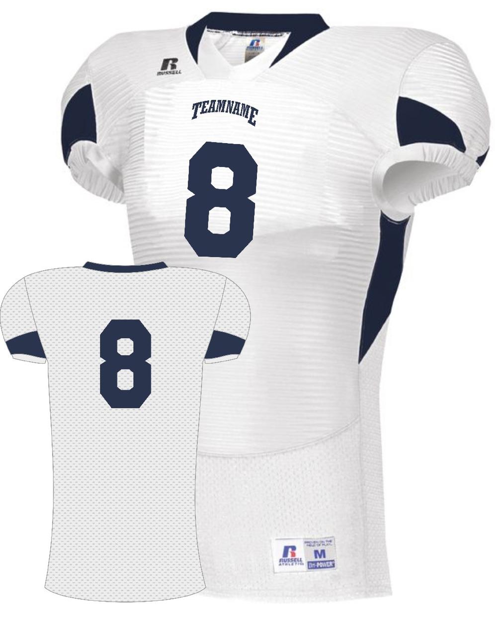 Russell Men's Xtreme Waist-Length Custom Football Jersey, color: White/Navy