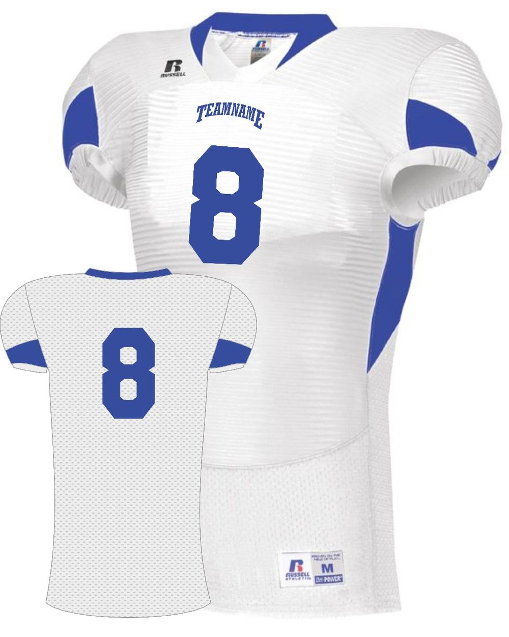 Russell Men's Xtreme Waist-Length Custom Football Jersey, color: White/Royal
