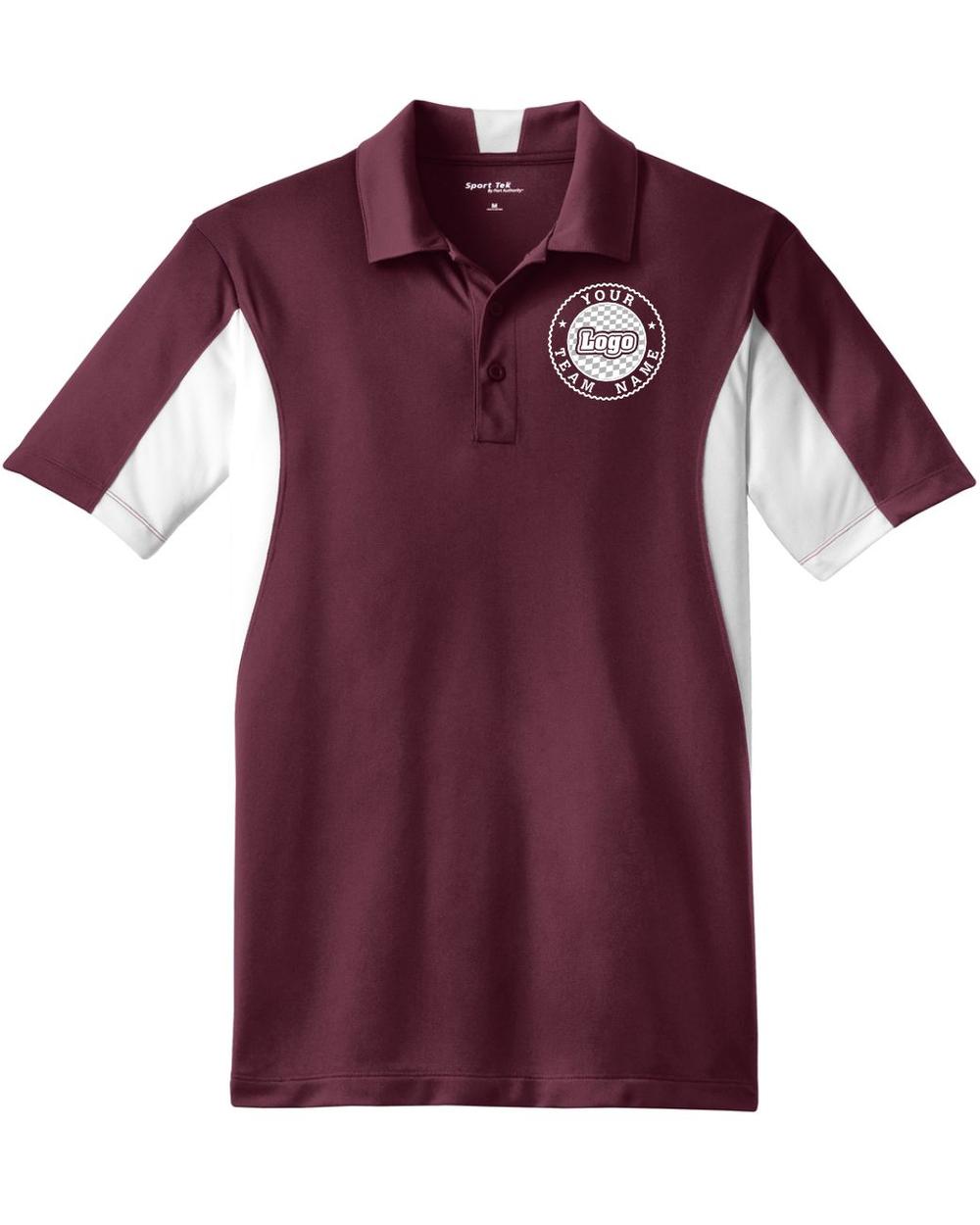 Sport-TEK Side Blocked Performance Custom Coaches Shirt, color: Maroon/White
