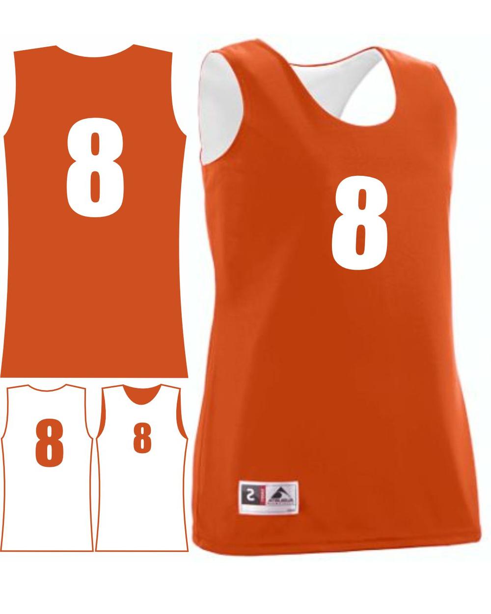 Augusta Women's Wicking Rev Numbered Basketball Jersey, color: Orange/White