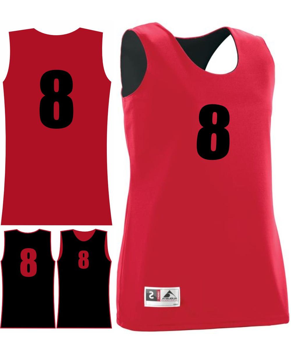 Augusta Women's Wicking Rev Numbered Basketball Jersey, color: Red/Black