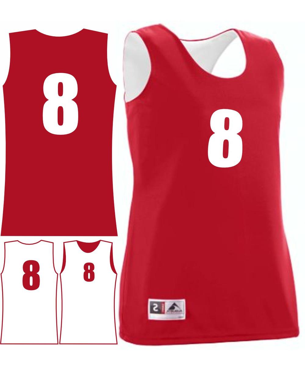 Augusta Women's Wicking Rev Numbered Basketball Jersey, color: Red/White