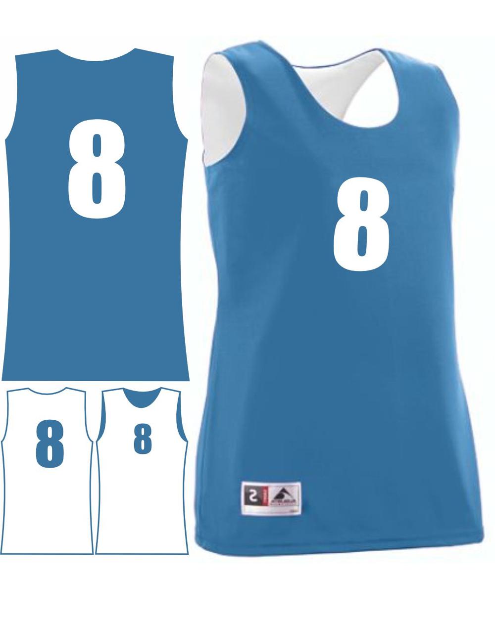 Augusta Women's Wicking Rev Numbered Basketball Jersey, color: Columbia Blue/White